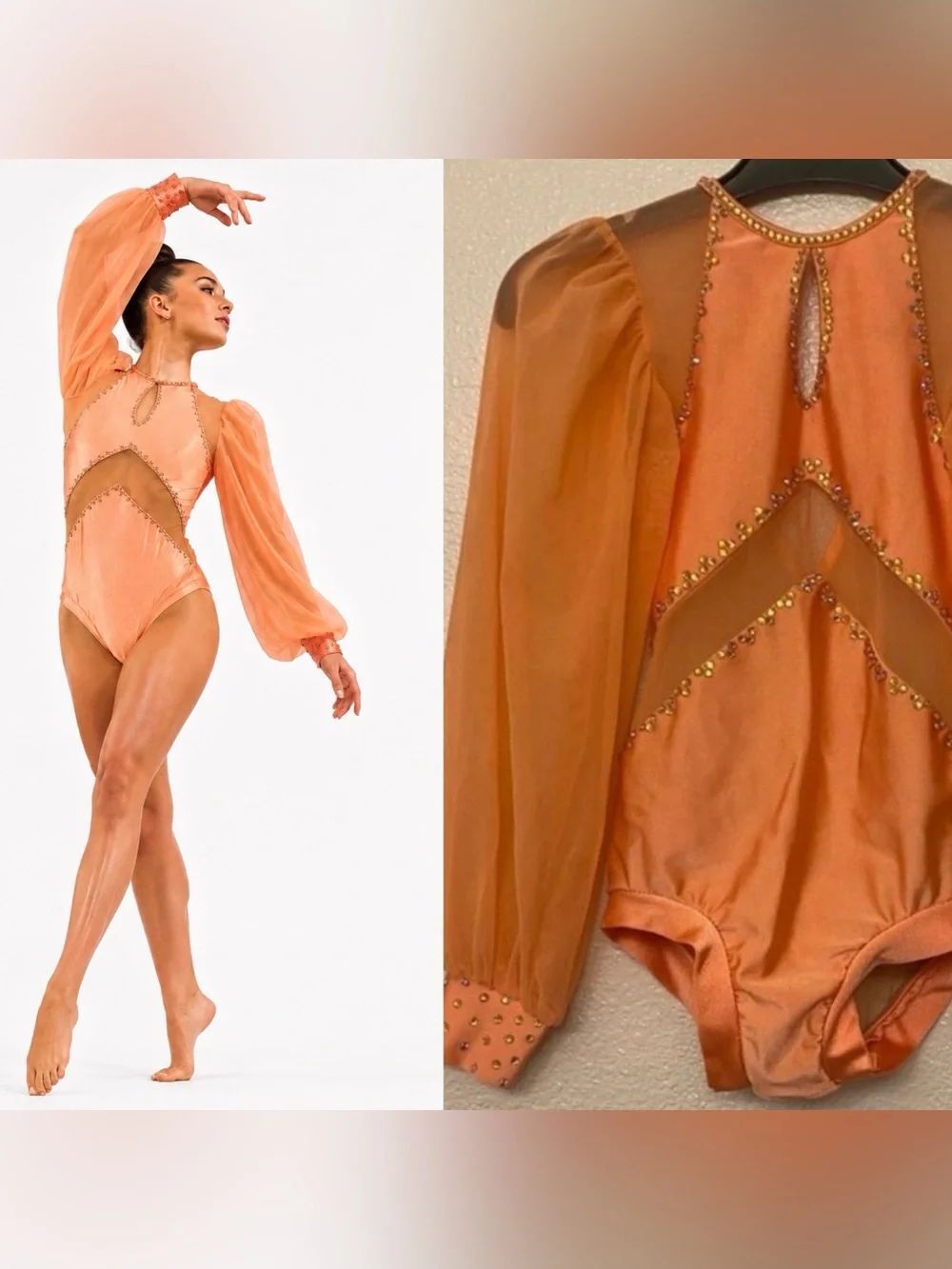 LA dance solo custom orange costume illusion mesh sleeve Diana contemporary LC